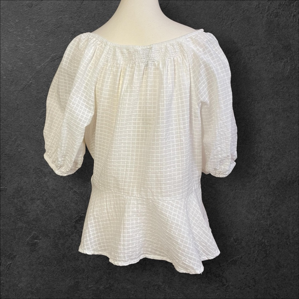 Puff Sleeve Wrap Bow Tie Textured White Blouse XXL - Picture 2 of 8